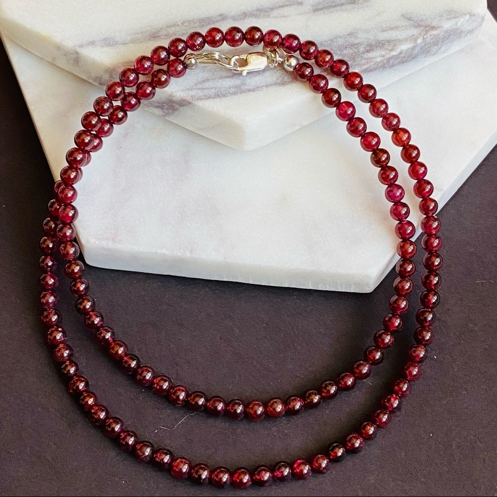 Men Garnet Necklace red stone beaded choker necklace sterling silver